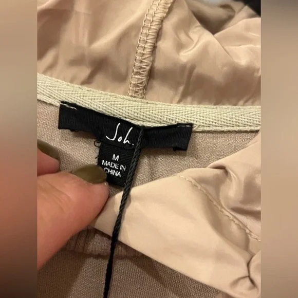 Size medium - French Scuba Hoodie in taupe - ruffled hem- new with tags - Picture 4 of 5